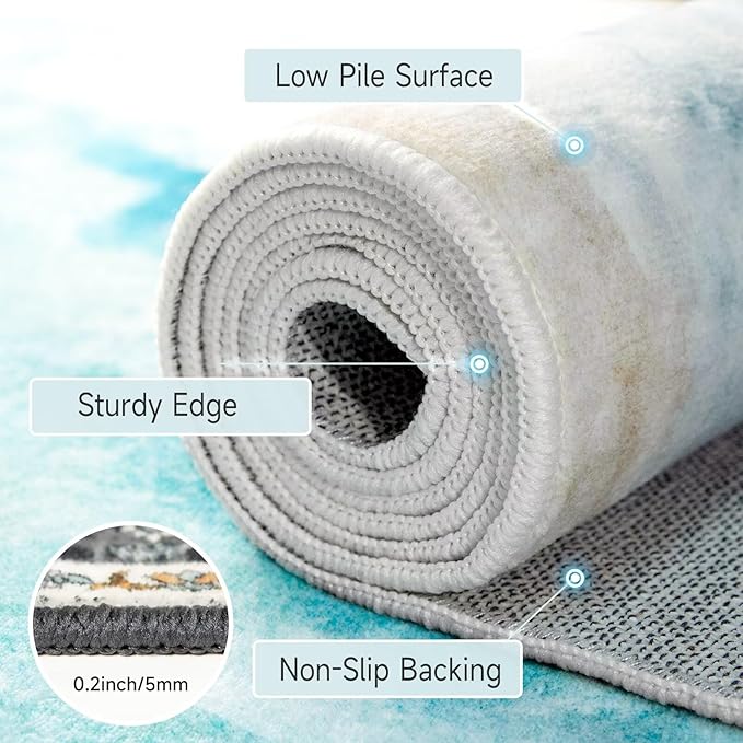 Beach Pattern Small Rug 2x3ft Runner Rug Non Slip Washable Kitchen Runner Rug with Rubber Backing，Low-Pile Soft Indoor Door mats Washable Runner Rugs for Hallway Entryway Kitchen Bedroom