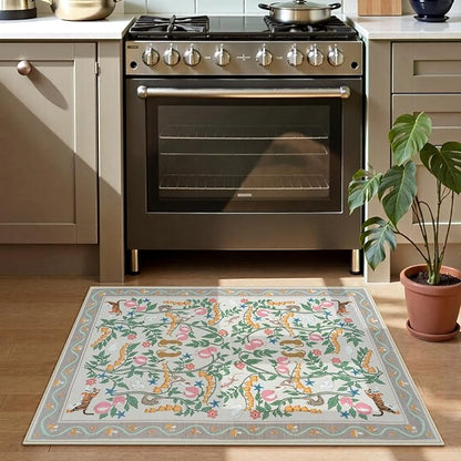 Collive 2x3 Rugs for Entryway, Small Washable Jungle Animal Door Mat Indoor Entrance Non Slip Kitchen Rug for Bathroom, Soft Ultra-Thin Throw Carpet for Bedroom Entry Home Decor, Beige