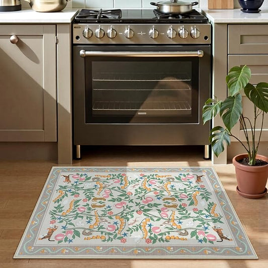 Collive 2x3 Rugs for Entryway, Small Washable Jungle Animal Door Mat Indoor Entrance Non Slip Kitchen Rug for Bathroom, Soft Ultra-Thin Throw Carpet for Bedroom Entry Home Decor, Beige