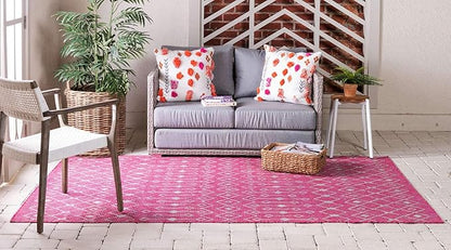 Unique Loom Outdoor Trellis Collection Area Rug - Tribal Trellis (9' x 12' Rectangle, Fuschia/ Gray)