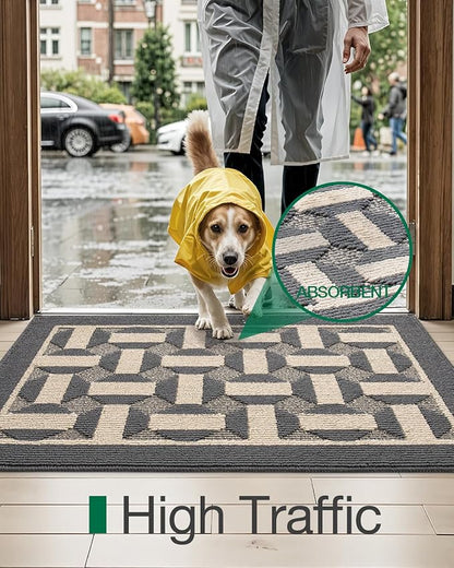 LUMI Washable Indoor Entrance Doormat 32x48, Absorbent Quick-Dry Dirt Trapper Mats for Dogs, Rubber Backing Non-Slip Low Profile Entryway Door Mat for High Traffic, Grey