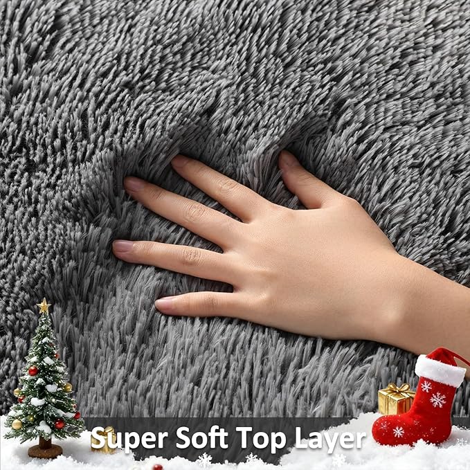 Ophanie 7x10 Area Rugs for Living Room, Upgrade Non-Slip Fluffy Soft Large Shag Bedroom Carpet, Grey Big Indoor Thick Nursery Rug, Gray Carpets for Boy and Girls Room Dorm Home Decor Aesthetic