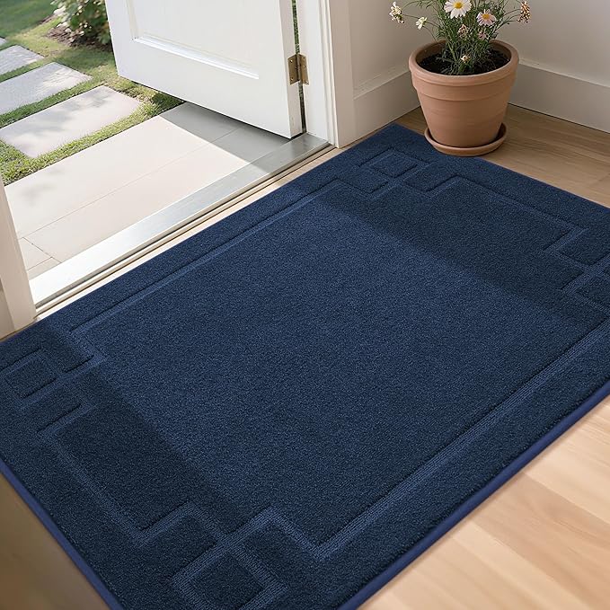 BEQHAUSE Door Mat 36" x 60", Non-Slip Door Mats Indoor Entryway Rugs Washable Low-Profile Absorbent and Stain Resist Floor Mats, Dog Door Mat for Front Back Door, Muddy Wet Shoes & Paws, Navy Blue