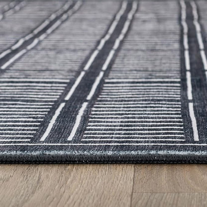 Rugshop Bohemian Stripe Lines Washable Non Slip Area Rug 3' x 5' Black
