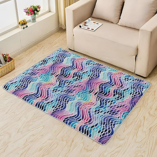 Colorful Wave Rug, 3x4 Rug, Abstract Watercolor Rugs for Living Room Bedroom, Watercolor Small Area Rug, Washable Rug Non Slip Soft Indoor Carpet, Colorful Wave Home & Room Decor