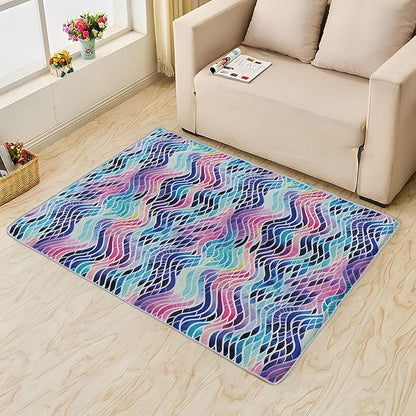 Colorful Wave Rug, 5x6 Rug, Abstract Watercolor Rugs for Entryway, Watercolor Large Area Rug, Washable Rug Non Slip Soft Indoor Carpet, Kids and Pets Friendly, Colorful Wave Home & Room Decor