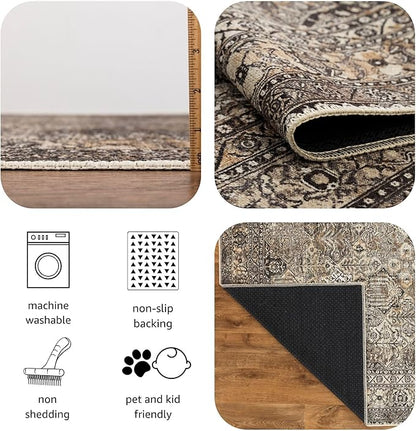 Keen Home Design 5x7 Rug - Machine Washable Area Rug with Non-Slip Backing, Ideal for Living Room, Dining Room, Bedroom - Vintage, Easy Clean, Durable, Low Pile Rug - (5' x 7')