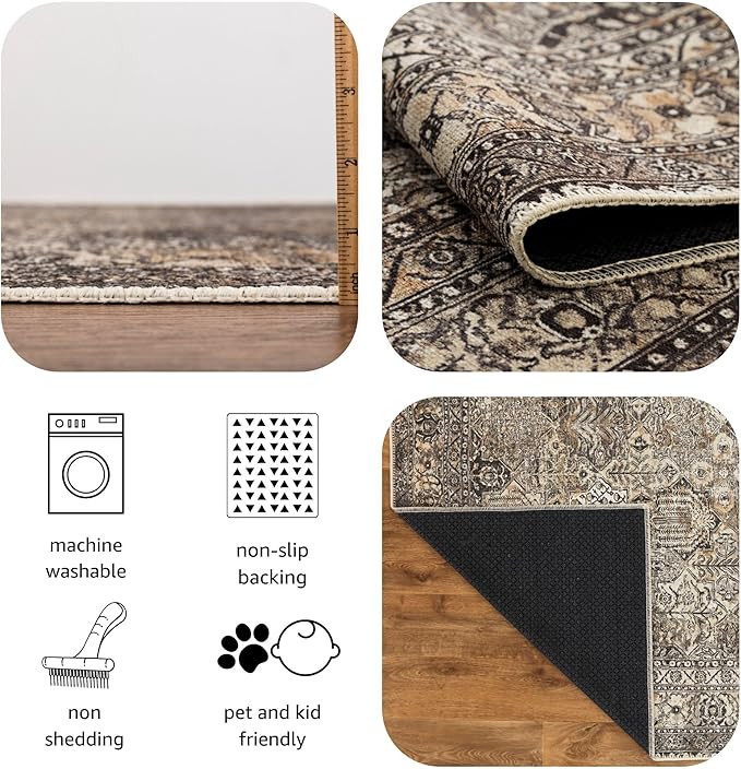 Keen Home Design 6x9 Rug - Machine Washable Area Rug with Non-Slip Backing, Ideal for Living Room, Dining Room, Bedroom - Vintage, Easy Clean, Durable, Low Pile Rug - (6' x 9')