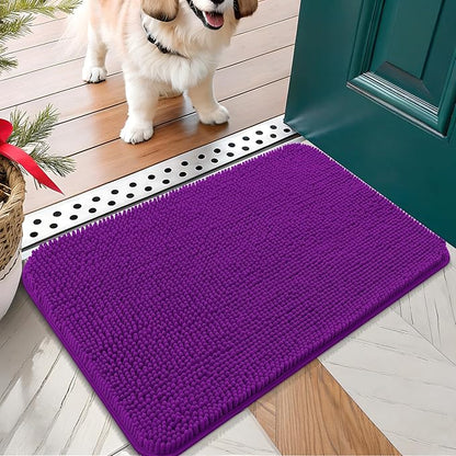 OLANLY Dog Door Mat for Muddy Paws 30x17, Absorbs Moisture and Dirt, Absorbent Non-Slip Washable Doormat, Quick Dry Chenille Mud Mat for Dogs, Entry Indoor Entryway Carpet for Inside Floor, Purple