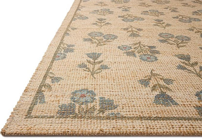 Loloi Chris Loves Julia Rue Collection RUE-04 Moss/Blue 9'-3" x 13' Area Rug Jute Neutral Floral Living Room Bedroom Rug