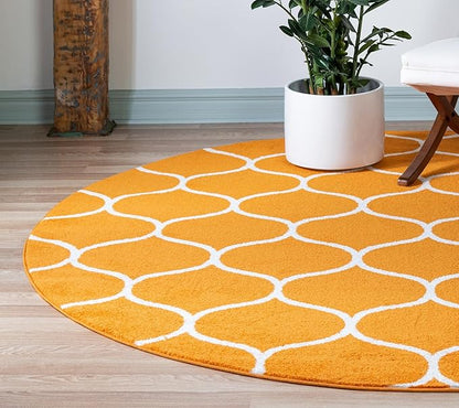 Rugs.com Lattice Frieze Collection Rug – 3' Round Orange Medium Rug Perfect for Kitchens, Dining Rooms