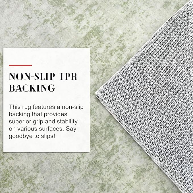 Modern Abstract Runner Rug for Bedroom 2x7, Sage Green Grey Washable Kitchen Runner, Non-Slip Soft Thin Faux Wool Mat for Entryway, Hallway, Laundry Room Indoor