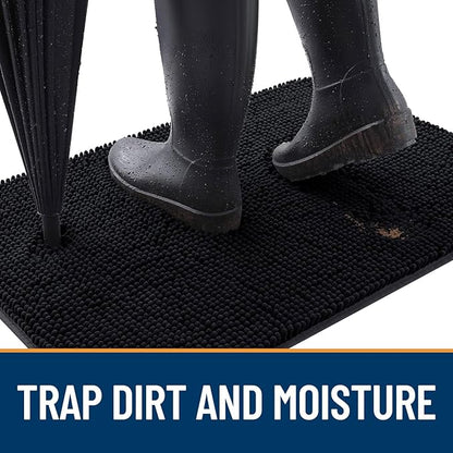 OLANLY Dog Door Mat for Muddy Paws 30x20, Absorbs Moisture and Dirt, Absorbent Non-Slip Washable Doormat, Quick Dry Chenille Mud Mat for Dogs, Entry Indoor Entryway Carpet for Inside Floor, Black
