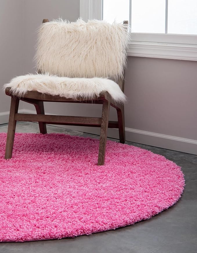 Unique Loom Solid Shag Collection Area Rug (3' 3" Round, Taffy Pink)