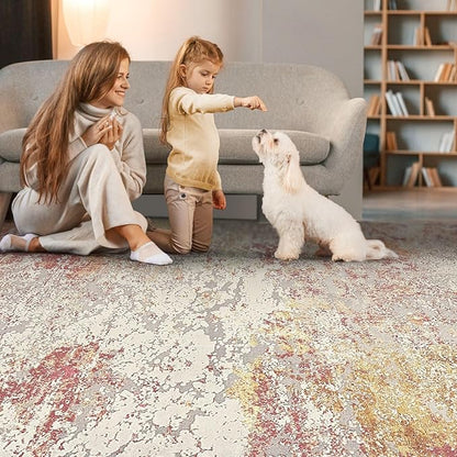 Area Rug Living Room Rugs - 5x7 Washable Large Soft Indoor Neutral Modern Abstract Low Pile Rug Carpet for Bedroom Dining Room Farmhouse Home Office - Colorful