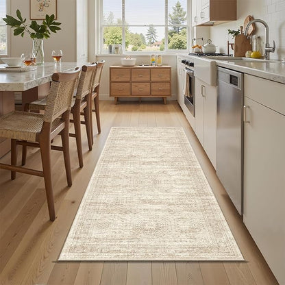 Runner Rug 2'x6' Washable Non-Slip Runner Rugs for Kitchen Bathroom Laundry Room Beige Vintage Floor Carpet Runners for Hallway Entryway