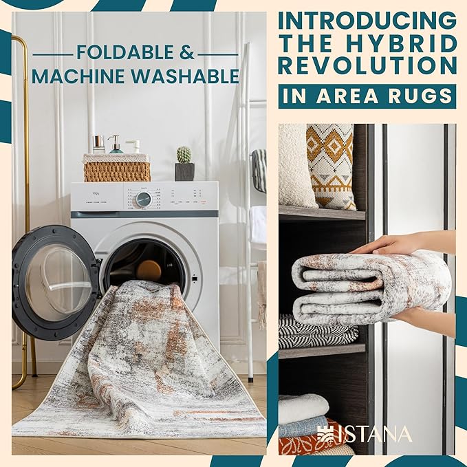 Istana 6x9 Area Rug - Grey Multi Rugs for Living Room 6x9 - Foldable Boho Rugs for Bedroom - Stain Resistant Washable Rug - Eco-Friendly Area Rugs - Easy to Clean Living Room Rug