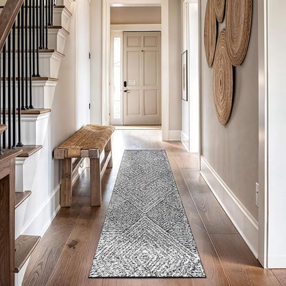 Rugshop Geometric Diamond Stripe Shag Runner Rug White 2' 3" x 8' Perfect for Hallways, Kitchens, or Behind The Sofa