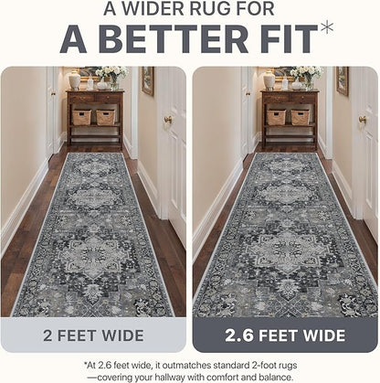 Area Rug 2x3 Doormat, Machine Washable Low Pile Rugs, Small Retro Entryway Mat for Entrance, Hallway, Kitchen and Corridor, Dark Gray