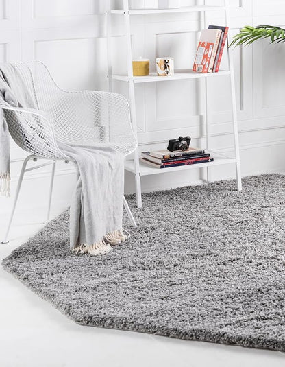 Unique Loom Solid Shag Collection Area Rug (8' Octagon, Cloud Gray)