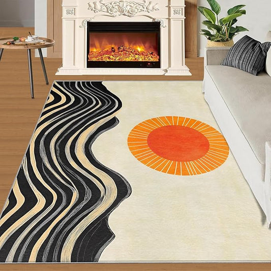 Boho Sun Area Rugs 3x4ft, Watercolor Mountain Kids Bedroom Rug, Abstraction Deco Bedside Rug Durable Non Slip for Cafe Living Room Under Table Boys Room Decor