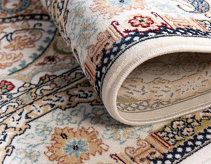 Unique Loom Narenj Collection Classic Traditional Medallion Textured Design Area Rug, Round 5' 0" x 5' 0", Ivory/Tan