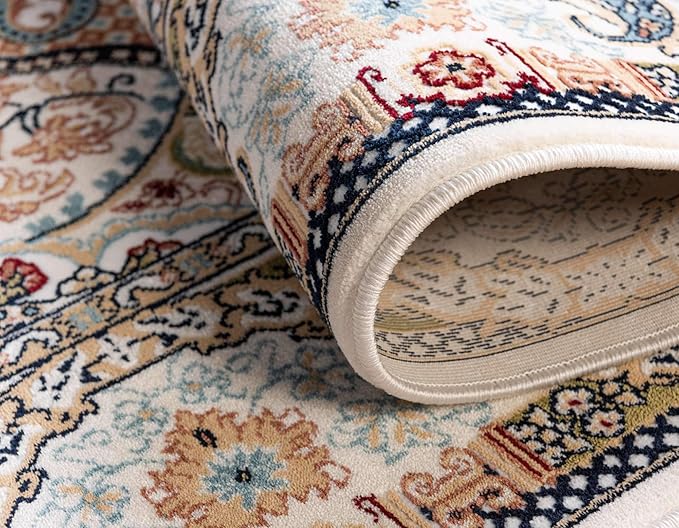 Unique Loom Narenj Collection Classic Traditional Medallion Textured Design Area Rug, 5 x 8 ft, Ivory/Tan