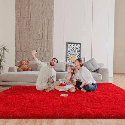 Red 8x10 Area Rugs for Living Room Bedroom, Fluffy Large Rug Soft Shag Non-Slip Carpet for Kids Boys and Girls Room Dorm Home Decor (8ft x 10ft)
