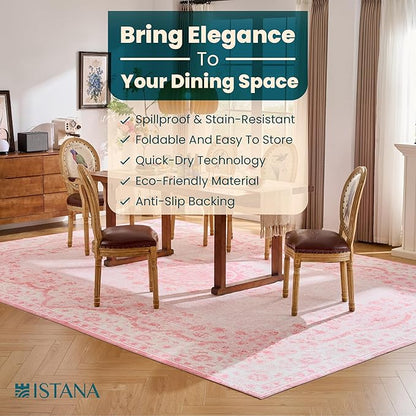 Istana Living Room Rug 10x14 - Pink 10 x 14 Area Rug - Foldable Machine Washable Area Rugs 10x14 - Stylish 10x14 Area Rugs Boho - Stain Resistant Washable Rug 10x14