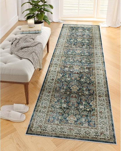 Dripex Runner Rug-2x8 Washable Distressed Hallway Runner Oriental Medallion Carpet Runner Non-Slip Stain-Resistant Kitchen Mat Foldable Thin Accent Rug for Entrance Living Room Bedroom