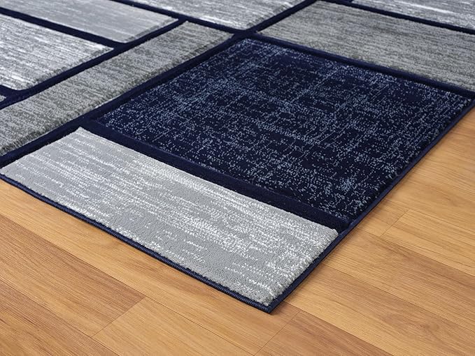 Navy Blue Geometric 8x10 Area Rug – Modern Patterned Carpet for Living Room, Bedroom, or Office – Soft Durable Floor Rug – Stylish Contemporary Design