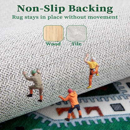 SERISSA 5x7 Boho Area Rug, Washable Non-Slip Rugs for Living Room, Large Green White Rug Ultra Soft Vintage Oriental Print Distressed Carpet for Bedroom Dining Room Dorm Office Home Decor