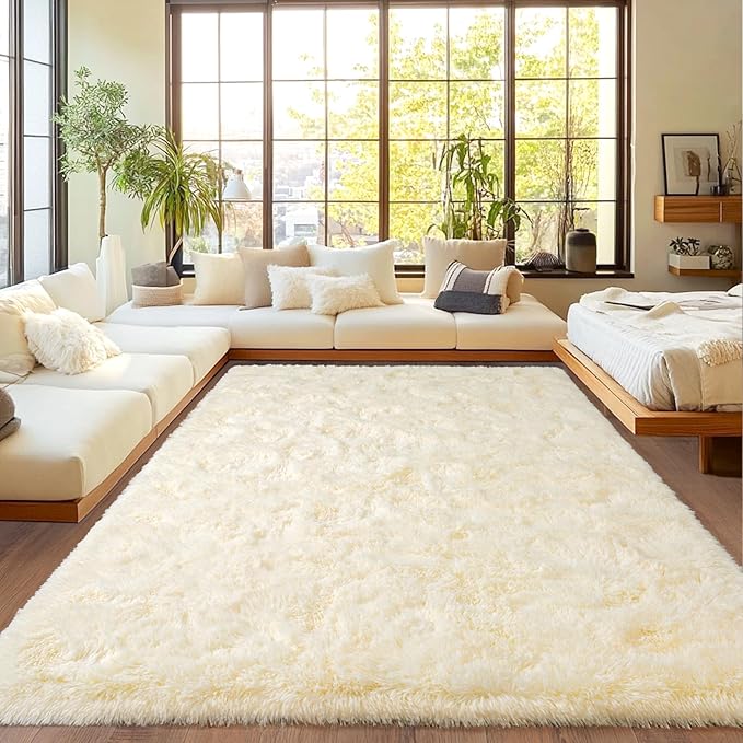 Fluffy Area Rugs for Living Room, Soft Shaggy Carpets for Living Room, Upgrade Non-Slip Plush Rugs for Kids' Room, Perfect Decor for Modern Home Light Champagne 5x7 Feet