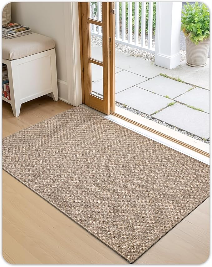 Color&Geometry Large Front Door Mat Indoor Entrance Non Slip Rubber Backed, 32"x48" Indoor Door Mats for Entryway, Dirt Trapper Double Doormat, Washable Front Door Rugs, Khaki (Rolled-up NO Creases)