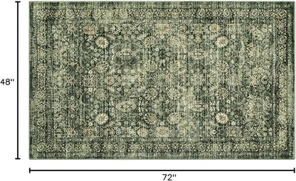 Morebes Area Rug 4x6 Vintage Washable Boho Rugs for Bedroom, Soft Living Room Carpet Non-Slip Non-Shedding Faux Wool Rug for Farmhouse Dining Room Indoor Kids Playroom, Grayish Green