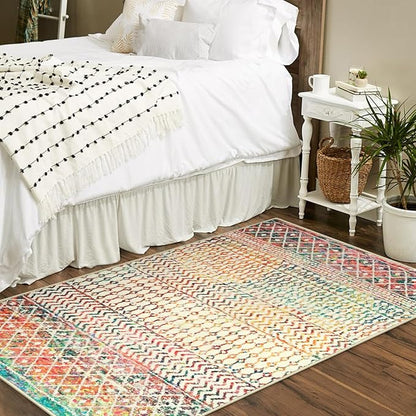 Moroccan 3x5 Rug,Ultra Soft Area Rugs for Living Room Non-Slip, Low-Pile Retro Distressed Colorful Nursery Rug for Kitchen Entryway Bedroom Living Room Office Carpet