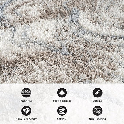 Rugshop Abstract Marble Shag Area Rug Blue 5' x 7' Great for Bedrooms, Living Rooms, or Under Coffee Tables