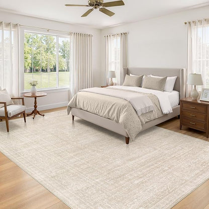 5x7 Area Rugs Living Room: Washable Large Vintage Beige Rug Neutral Non-Slip Soft Stain Resistant Indoor Carpet for Bedroom Nursery Dining Room Under Table Bed Home House Office Playroom