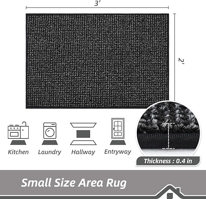 BEQHAUSE 2x3 Entryway Rug Indoor Door Mat Non-Slip Washable, Hallway Rugs Absorbent & Stain Resistant Hall Carpet Runner Rugs for Entryway, Front Door Floor Mats Laundry Room Rugs for Entry, Black