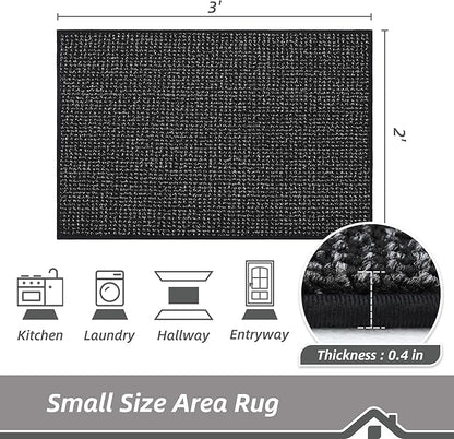BEQHAUSE 2x3 Entryway Rug Indoor Door Mat Non-Slip Washable, Hallway Rugs Absorbent & Stain Resistant Hall Carpet Runner Rugs for Entryway, Front Door Floor Mats Laundry Room Rugs for Entry, Black