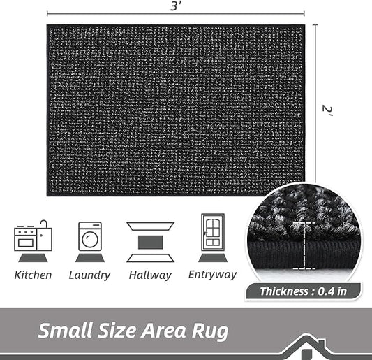 BEQHAUSE 2x3 Entryway Rug Indoor Door Mat Non-Slip Washable, Hallway Rugs Absorbent & Stain Resistant Hall Carpet Runner Rugs for Entryway, Front Door Floor Mats Laundry Room Rugs for Entry, Black