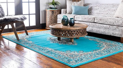 Unique Loom Reza Collection Traditional Persian Style Area Rug, 9 ft 10 in x 13 ft, Turquoise/Ivory