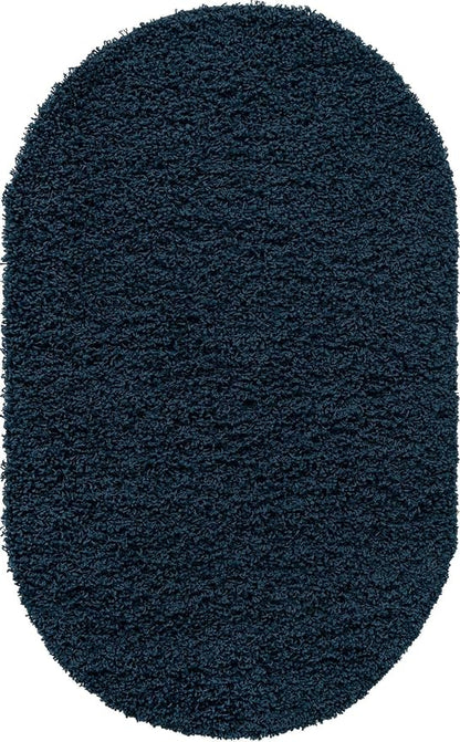Unique Loom Solid Shag Collection Area Rug (3' 3" x 5' 3" Oval, Sapphire Blue/ Navy Blue)