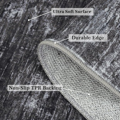 RUGSREAL 8x10 Washable Rug for Living Room Non-Slip Modern Abstract Area Rug Stain Resistant Large Bedroom Rug Contemporary Accent Throw Floor Carpet Solid Rug for Dining Room Home Decor, Dark Grey