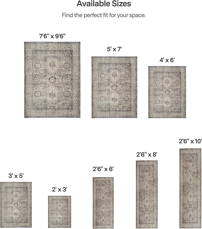 ReaLife Rugs Machine Washable Area Rug - Living Room Bedroom Bathroom Kitchen Entryway Office - Padded Low Pile Stain Resistant Premium - Boho Farmhouse Vintage - Paz - Beige Gray Ivory 2'6" x 10'