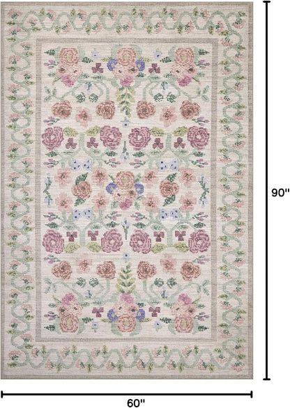 Loloi Rifle Paper Co. Rosa Collection RSA-01 Ivory 5'-0" x 7'-6" Area Rug