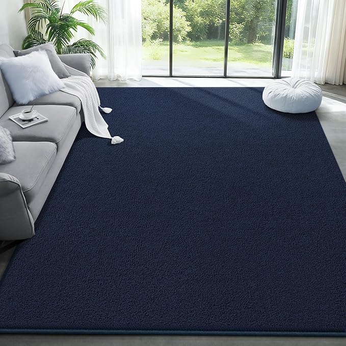 Large Modern Area Rugs for Living Room Bedroom, 5x8 Feet Navy Blue Ultra Soft Solid Thickened Memory Foam Indoor Minimalist Carpets, Non-Slip Comfy Rugs for Boys Girls Nursery Kids Room Home Décor