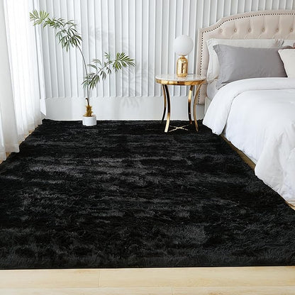 Andency Black Soft Area Rugs for Living Room Bedroom, 5x8 Fluffy Shaggy Bedside Rug, Non-Slip Large Shag Fuzzy Plush Carpets for Bedroom Kids Dorm Nursery Home Decor Aesthetic