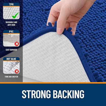 OLANLY Bathroom Rugs 24x16, Extra Soft Absorbent Chenille Bath Rugs, Rubber Backing Quick Dry, Machine Washable Bath Mats for Bathroom Floor, Tub and Shower, Home Decor Accessories, Royal Blue