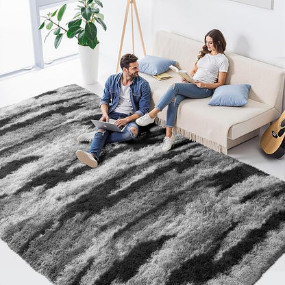 Zentavio Area Rugs for Living Room Large Rugs for Bedroom 6x9 Carpet Fluffy Fuzzy Soft Shag Aesthetic Plush High Pile Gray Throw Rug for Nursery Kids Room Dorm Waved Grey